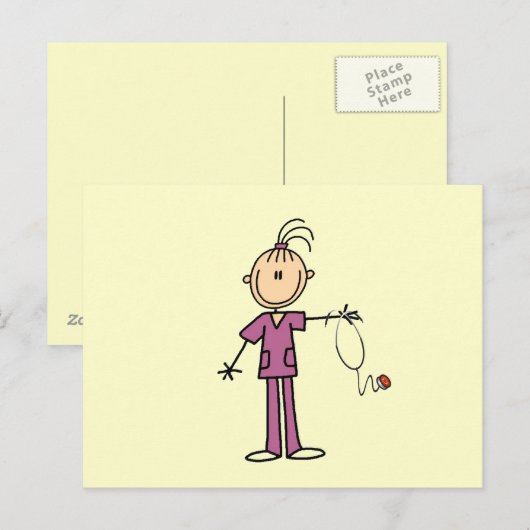 Brunette Stick Figuur Nurse Briefkaart (Voorkant / Achterkant)