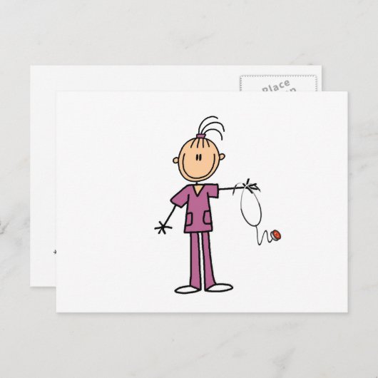 Brunette Stick Figuur Nurse Briefkaart (Voorkant / Achterkant)