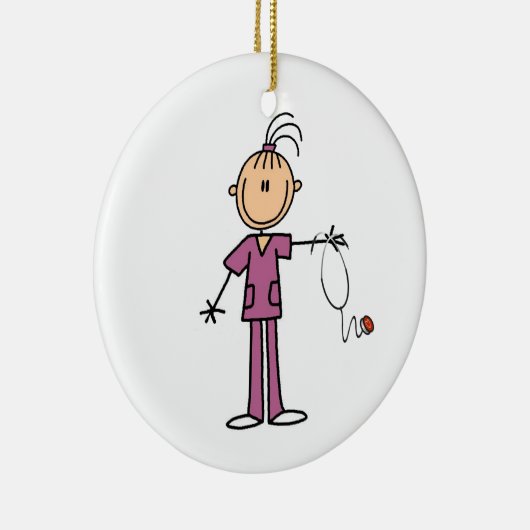Brunette Stick Figuur Nurse Keramisch Ornament (Rechts)