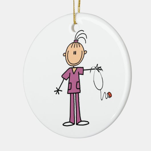 Brunette Stick Figuur Nurse Keramisch Ornament (Links)