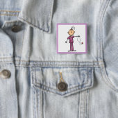 Brunette Stick Figuur Nurse Vierkante Button 5,1 Cm (In situ)
