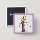 Brunette Stick Figuur Nurse Vierkante Button 5,1 Cm (Voorkant /achterkant)