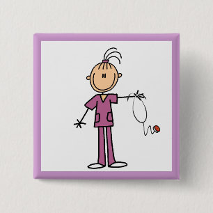 Brunette Stick Figuur Nurse Vierkante Button 5,1 Cm