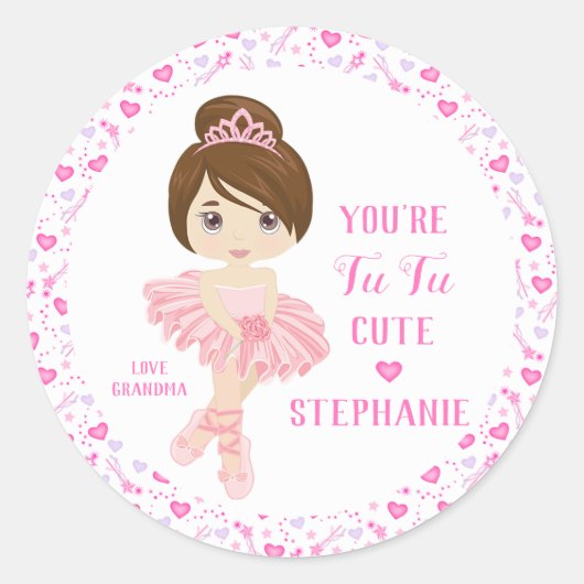 Brunette Tu Tu Cute Ballerina Ronde Sticker (Voorkant)