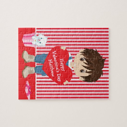 Brunette Valentijns Boy Legpuzzel (Horizontaal)