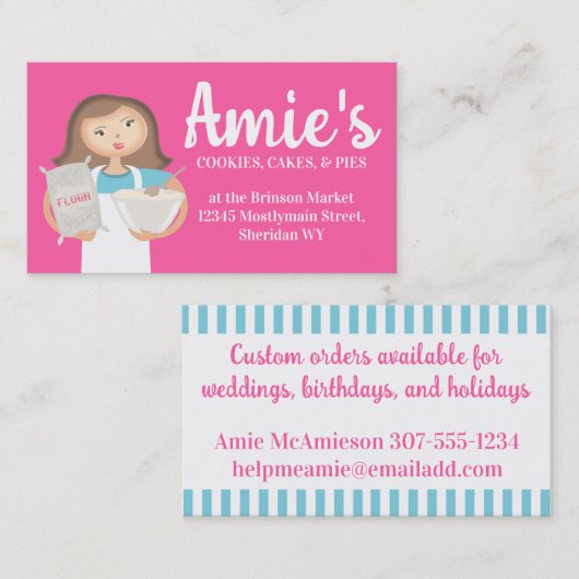 Brunette vrouw bakken chef bloem visitekaartjes (Voorkant / Achterkant)