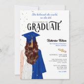 Brunette Vrouw Blauw Ze geloofde Afstuderen Kaart (Voorkant)