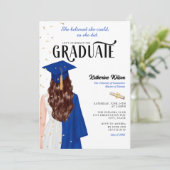 Brunette Vrouw Blauw Ze geloofde Afstuderen Kaart (Staand voorkant)