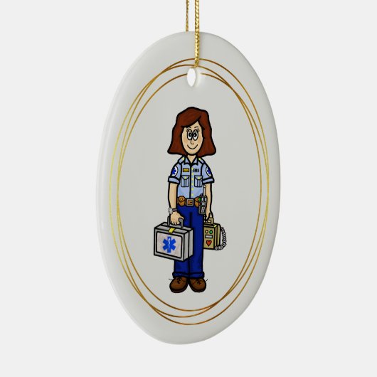 Brunette Vrouw EMS Paramedic Ornament (Rechts)