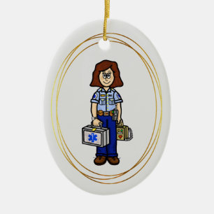 Brunette Vrouw EMS Paramedic Ornament