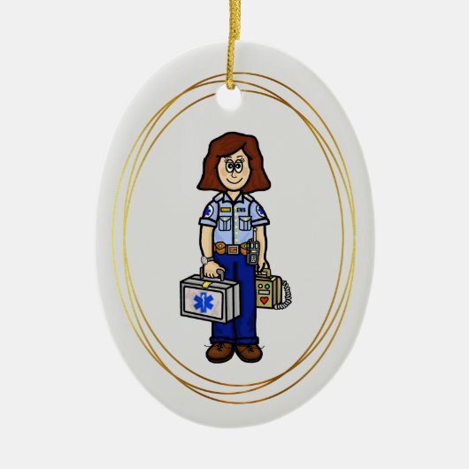 Brunette Vrouw EMS Paramedic Ornament (Voorkant)