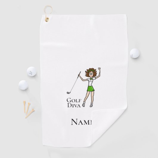 Brunette Vrouw Golf Diva Golf Handdoek (Insitu)