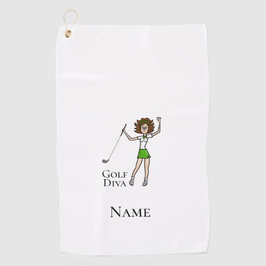 Brunette Vrouw Golf Diva Golf Handdoek (Voorkant)