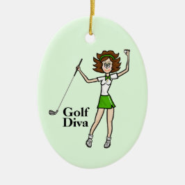 Brunette Vrouw Golfer Ornament