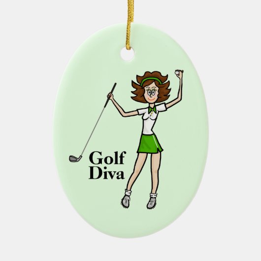 Brunette Vrouw Golfer Ornament (Voorkant)
