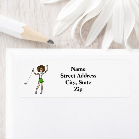 Brunette Vrouw Golfer Retouradres Label (Insitu)