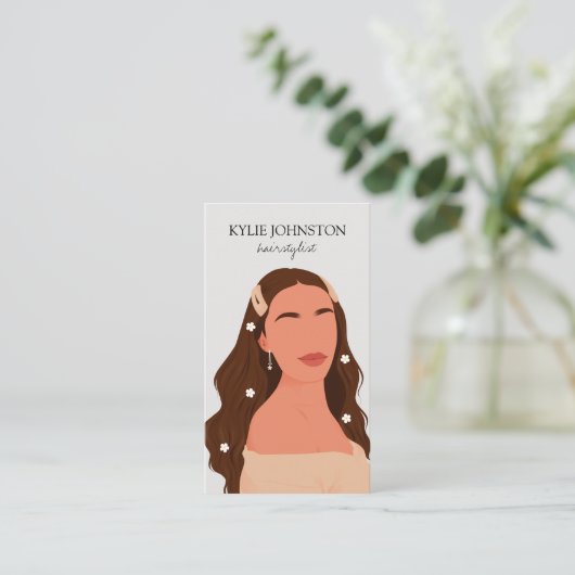 Brunette vrouw haarstylist salon visitekaartje (Staand voorkant)