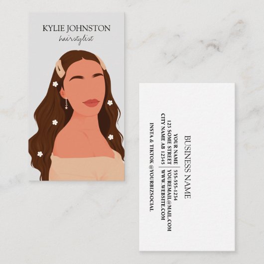 Brunette vrouw haarstylist salon visitekaartje (Voorkant / Achterkant)