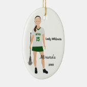 Brunette Vrouw Lacrosse Player in Green and White Keramisch Ornament (Rechts)