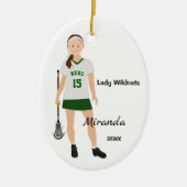 Brunette Vrouw Lacrosse Player in Green and White Keramisch Ornament (Voorkant)