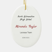 Brunette Vrouw Lacrosse Player in rood en zwart Keramisch Ornament (Achterkant)