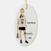 Brunette Vrouw Lacrosse Player in White en Black Keramisch Ornament (Rechts)