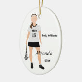 Brunette Vrouw Lacrosse Player in White en Black Keramisch Ornament (Links)
