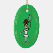 Brunette Vrouw Tennis Player kerstversiering Keramisch Ornament (Rechts)