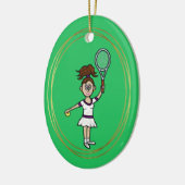 Brunette Vrouw Tennis Player kerstversiering Keramisch Ornament (Links)