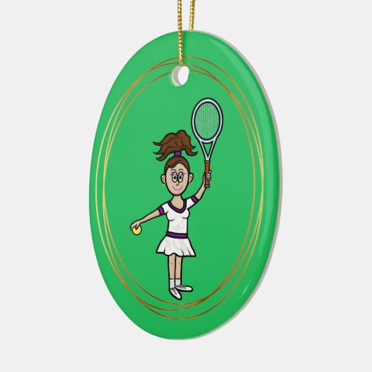 Brunette Vrouw Tennis Player kerstversiering Keramisch Ornament (Links)
