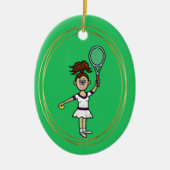 Brunette Vrouw Tennis Player kerstversiering Keramisch Ornament (Voorkant)