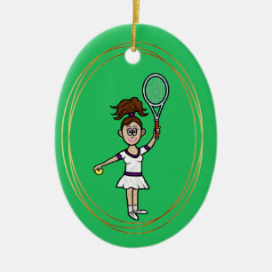 Brunette Vrouw Tennis Player kerstversiering Keramisch Ornament