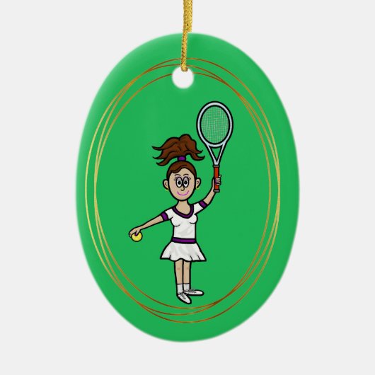 Brunette Vrouw Tennis Player kerstversiering Keramisch Ornament (Voorkant)