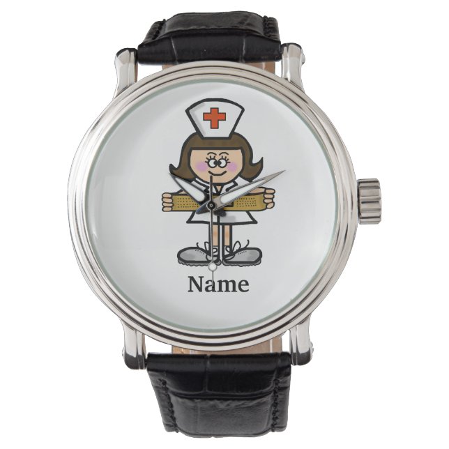 Brunette Vrouw Verpleegster Watch Pas het aan! Horloge (Voorkant)