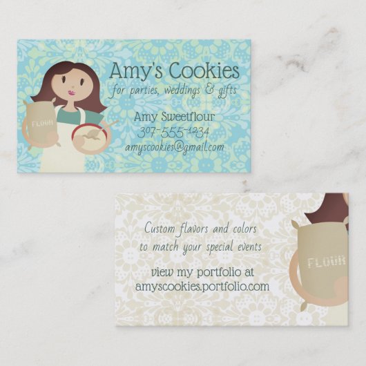 Brunette vrouwelijke bakkerijkoek visitekaartje (Voorkant / Achterkant)