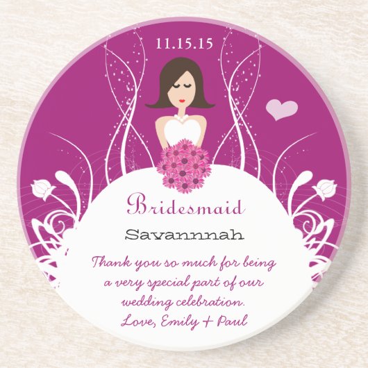 Brunette with Side Part on Plum Bridesmaid Onderze Zandsteen Onderzetter (Voorkant)