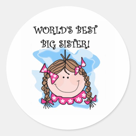 Brunette World's Best Big Sister Ronde Sticker (Voorkant)