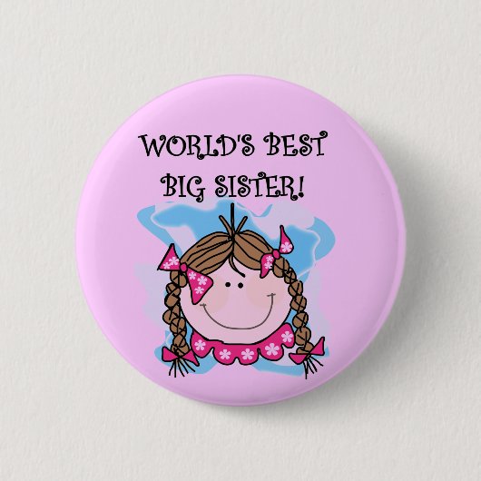 Brunette World's Best Big Sister Tshirts and Gifts Ronde Button 5,7 Cm (Voorkant)