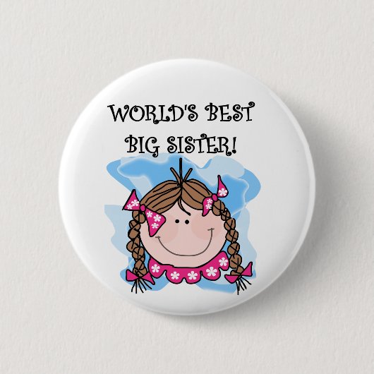 Brunette World's Best Big Sister Tshirts and Gifts Ronde Button 5,7 Cm (Voorkant)