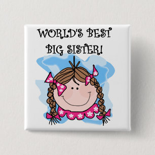 Brunette World's Best Big Sister Tshirts Vierkante Button 5,1 Cm
