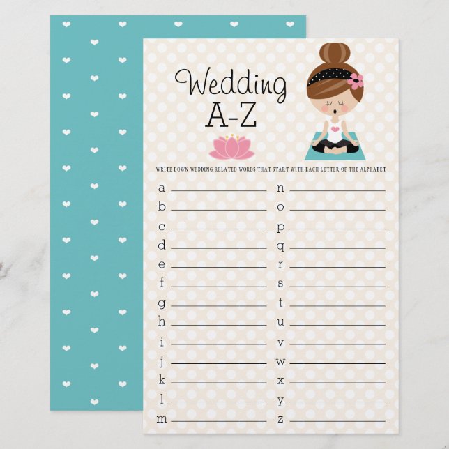 Brunette Yoga Vrijgezellenfeest Wedding A-Z Game (Voorkant / Achterkant)