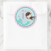 Brunette Zeemeermin Leeftijd Een Verjaardag Sticke Ronde Sticker (Tas)