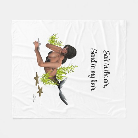 Brunette Zeemeermin Met Zeester Fleece Deken (Voorkant (Horizontaal))