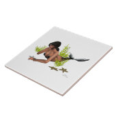 Brunette Zeemeermin Met Zeester Keramische Tegel Tegeltje (Zijkant)