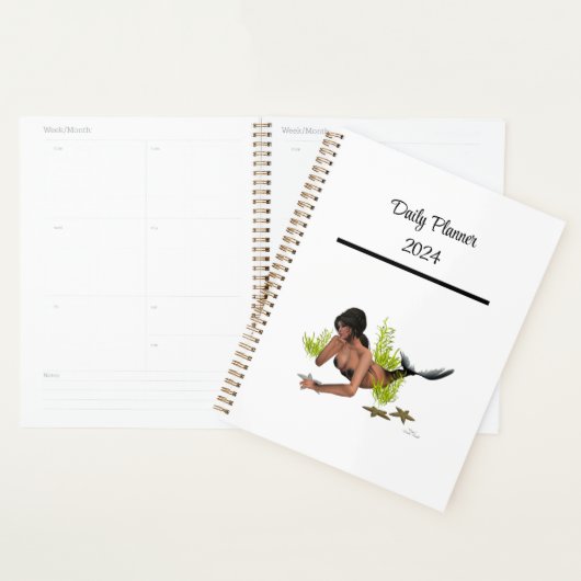 brunette zeemeermin met zeesterren dagelijkse plan planner (Display)