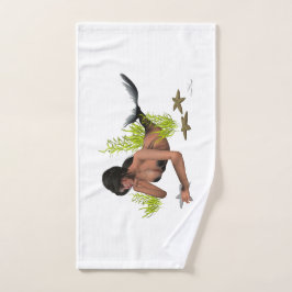 Brunette zeemeermin met zeesterren handdoek