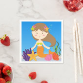 Brunette Zeemeermin Verjaardagspapier servetten (Insitu)