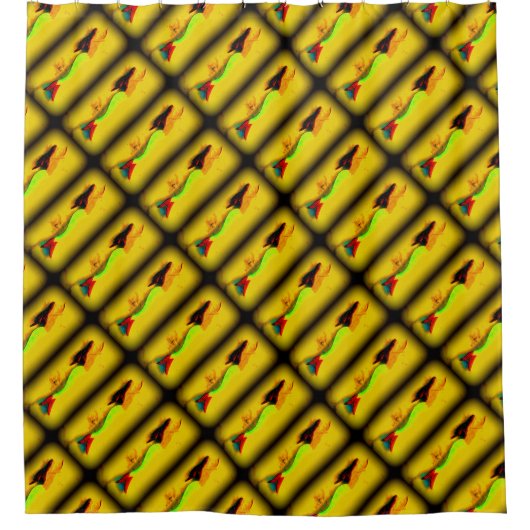 brunette zeemeermin zwemt naar boven douchegordijn (Voorkant)