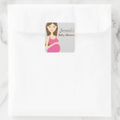 Brunette Zwangere Vrouw in Roze Baby shower Vierkante Sticker (Tas)