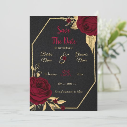 brungoon en gouden flormonale zwarte meetkunde red save the date (Staand voorkant)